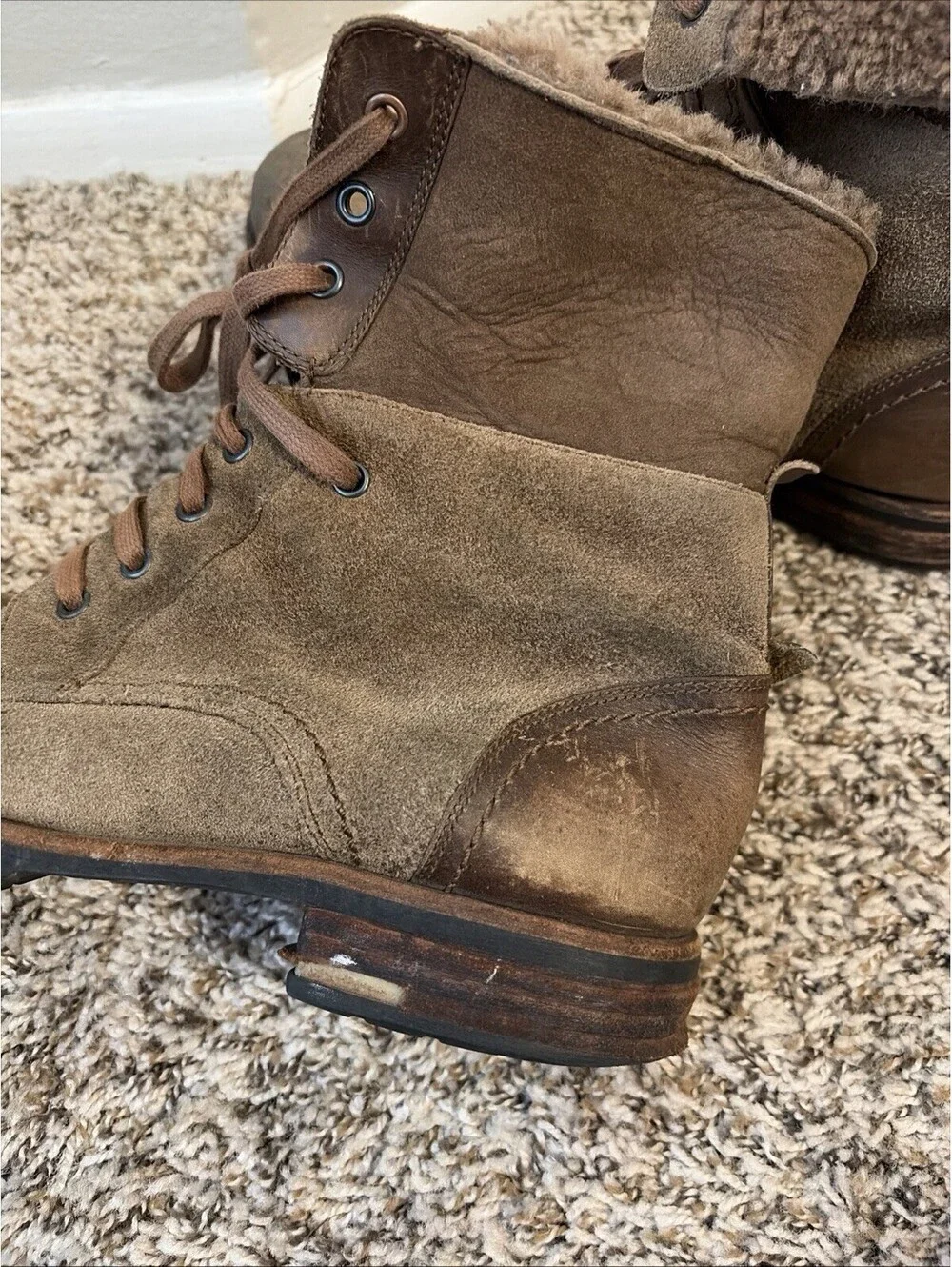 UGG MEN LEIGHTON Bomber Jacket Suede Shearling Lined Chestnut CHUKKA Boots US 13